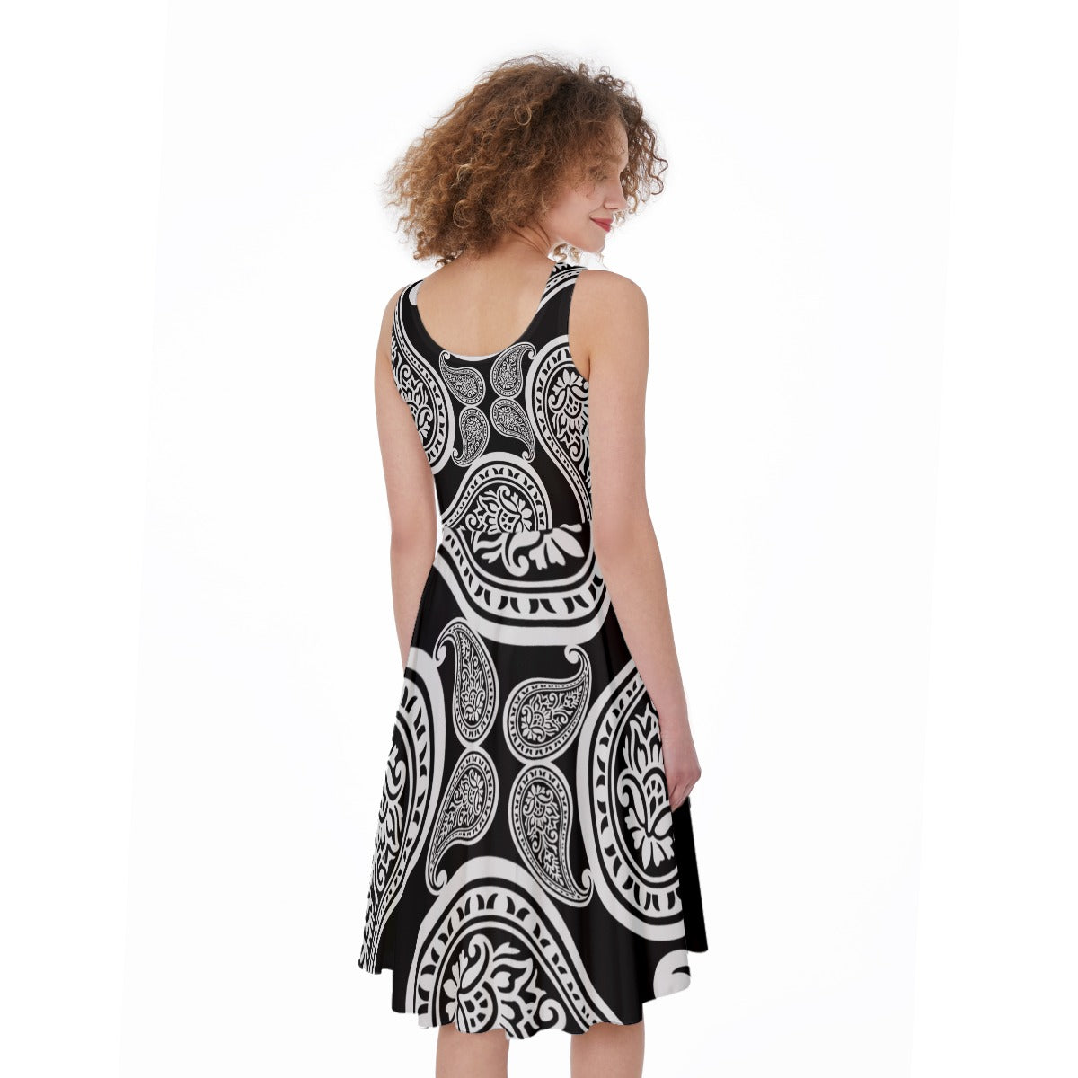 Black and White Paisley Sleeveless Dress