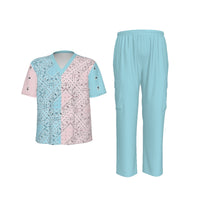 Scrubs - PinkBlue Retangle Bandana Scrubs Blue Bottoms