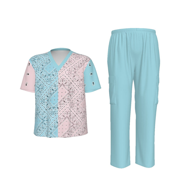 Scrubs - PinkBlue Retangle Bandana Scrubs Blue Bottoms