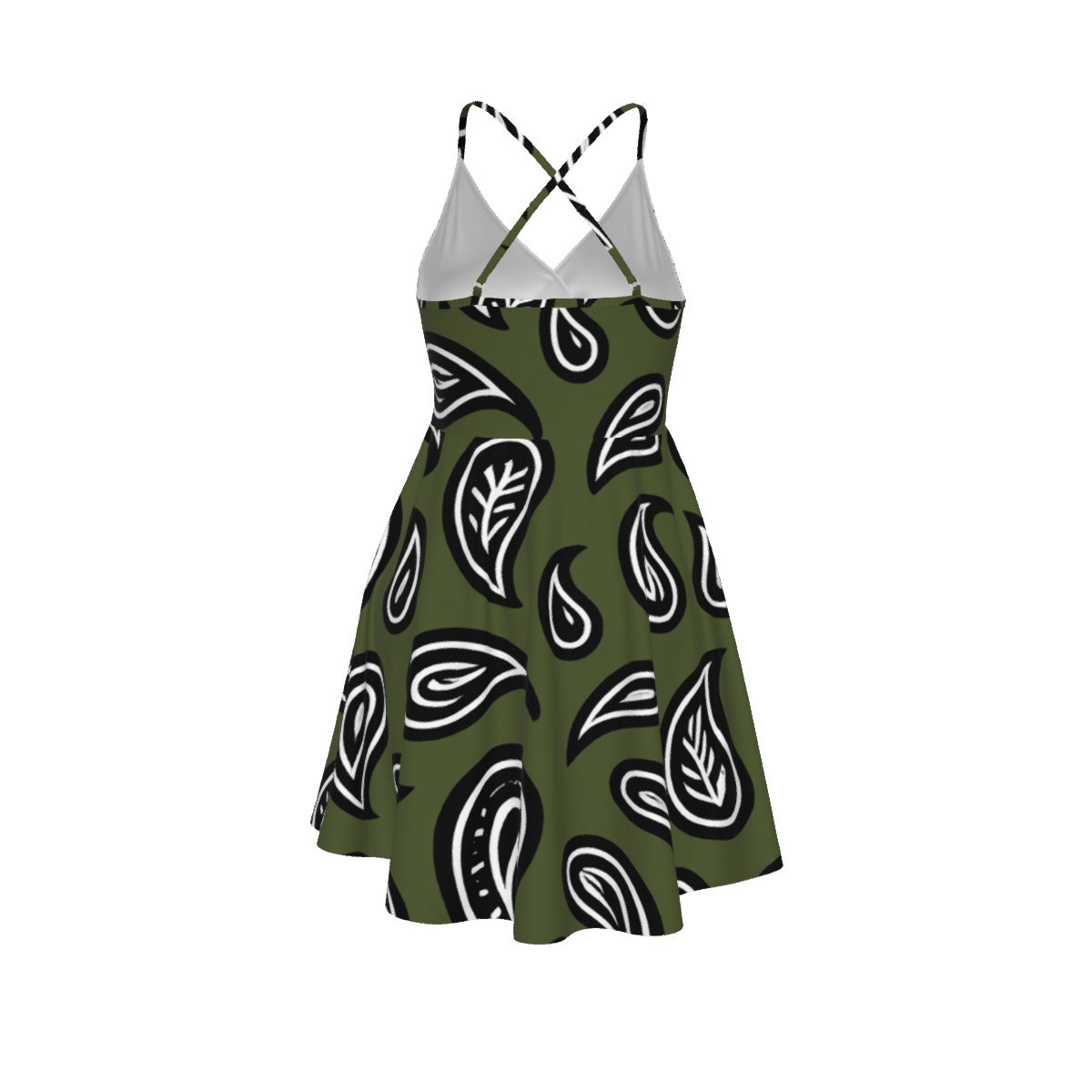 Women‘s Army Green Paisley Cross Cami Dress