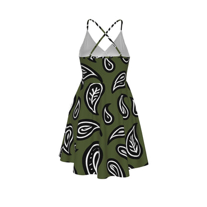 Women‘s Army Green Paisley Cross Cami Dress