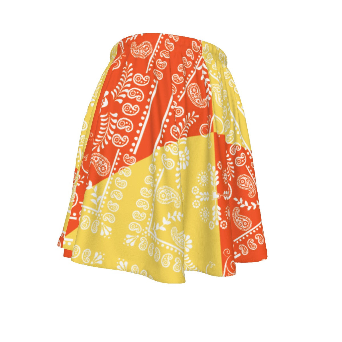 Skirt with orange and yellow pattern on a white background
