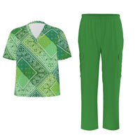 Scrubs - 4 Shades of Green Top Bandana Scrubs w Green Bottoms