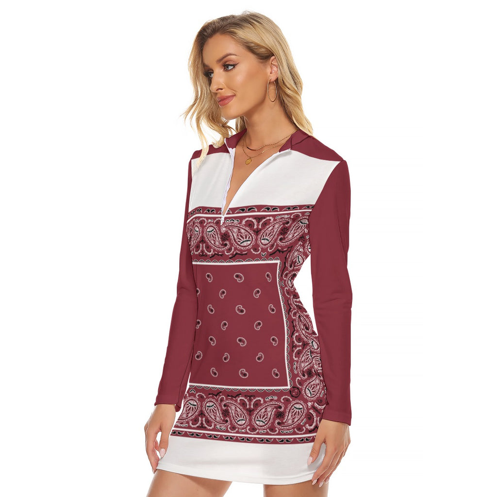 Zip Front Maroon Bandana Dress