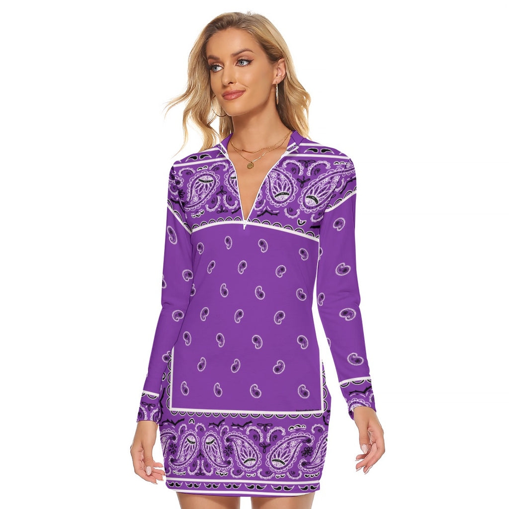 Zip Front Bandana Dress - Grape