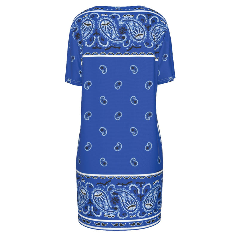 Short Sleeve Bandana Dress - Cobalt