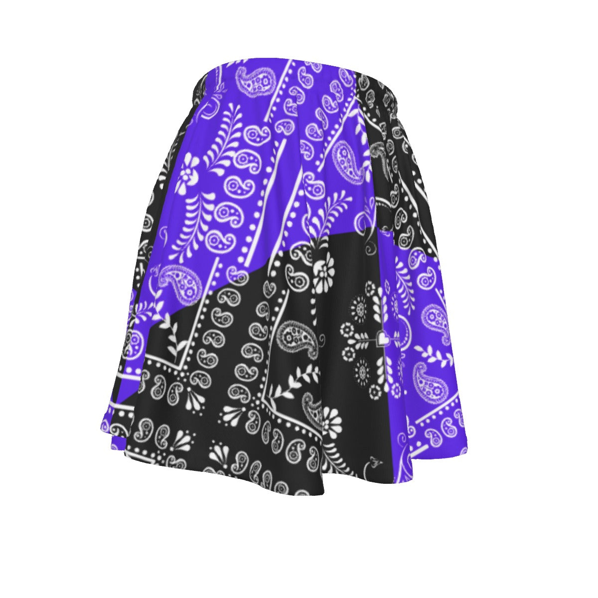 A Black and Grape paisley bandana skirt on a white background.