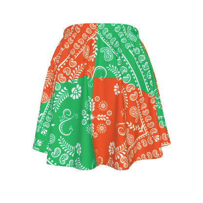 Green and White Skirt with Paisley Bandana Motif on a white background