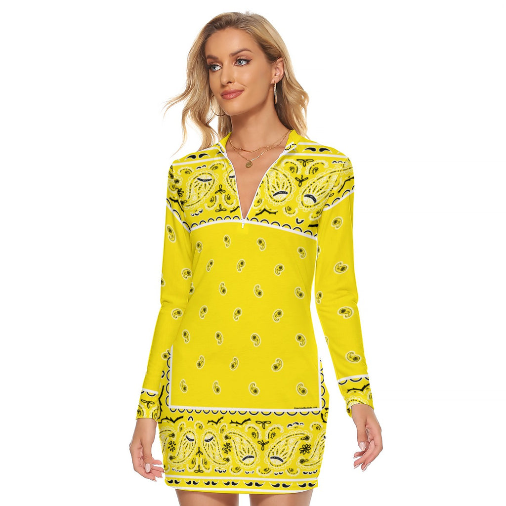 Zip Front Bandana Dress - Yellow