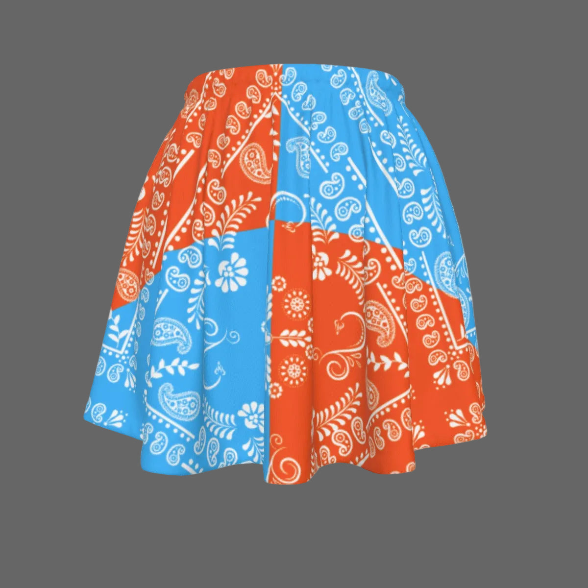 Skirt with orange and blue pattern on a grey background