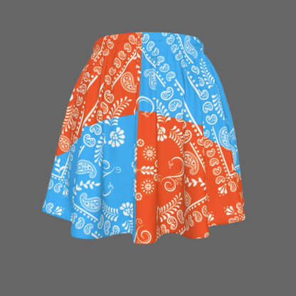 Skirt with orange and blue pattern on a grey background