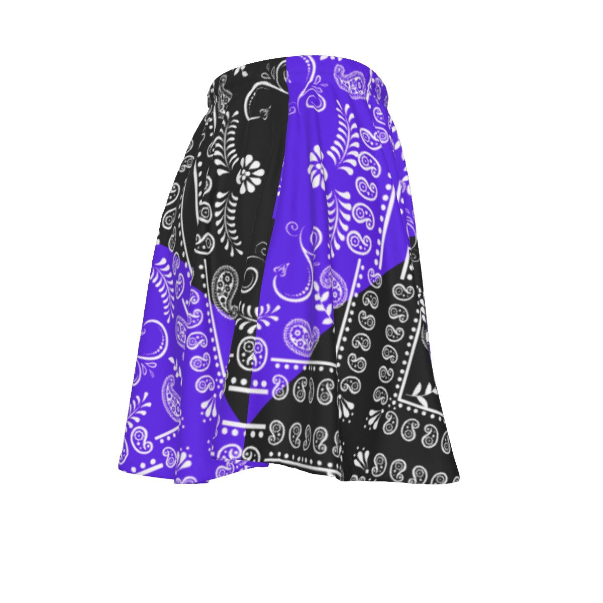 A Black and Grape paisley bandana skirt on a white background.