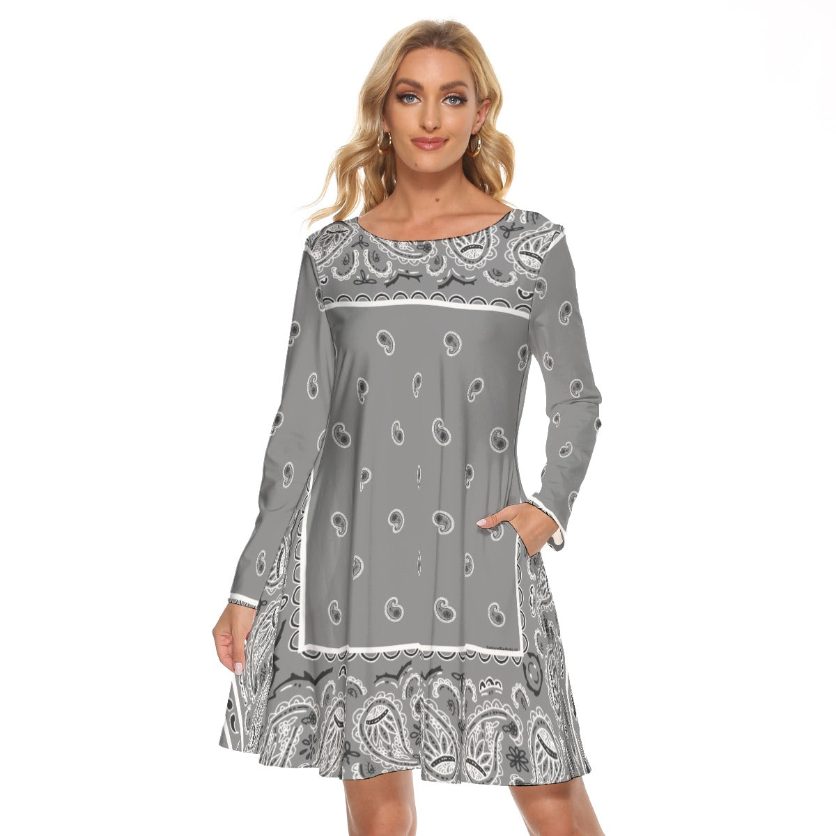 Crew Neck Dress - Gray