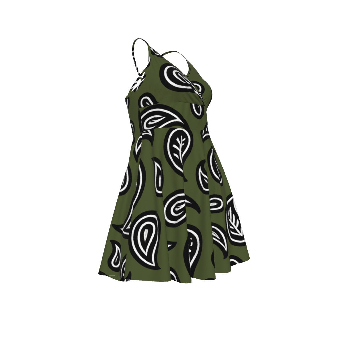 Women‘s Army Green Paisley Cross Cami Dress