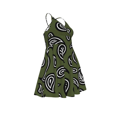 Women‘s Army Green Paisley Cross Cami Dress