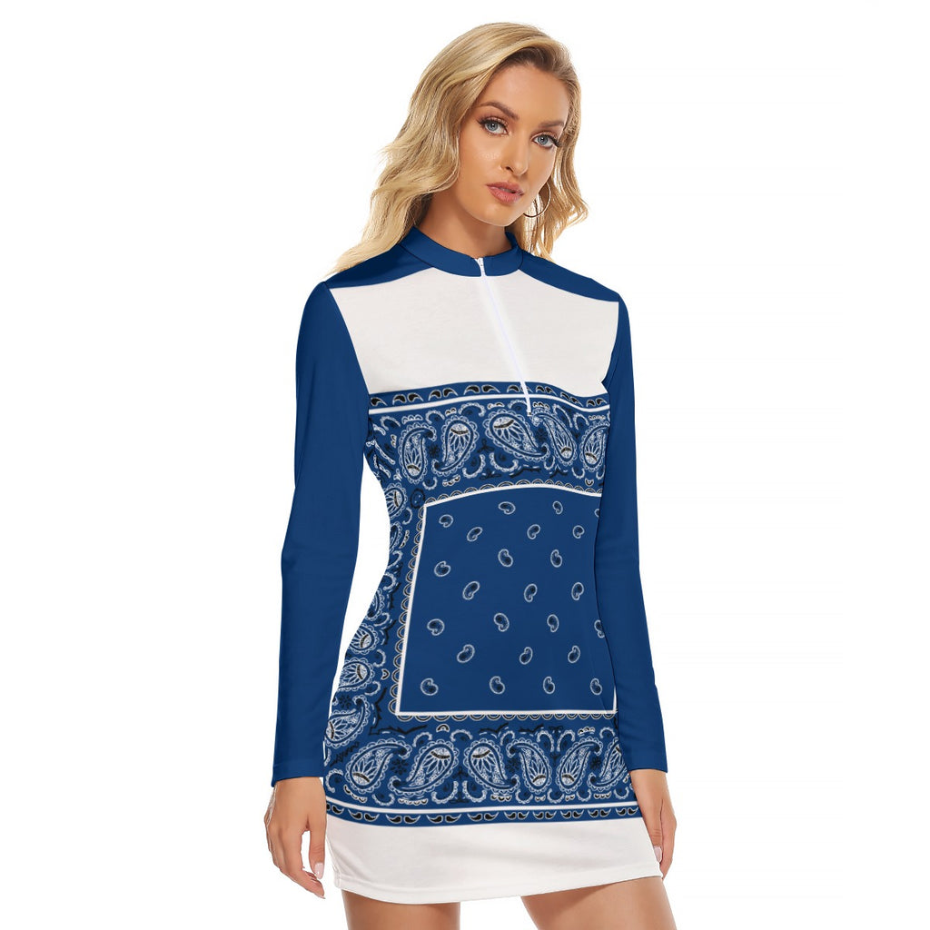 Zip Front Navy and White Bandana Dress