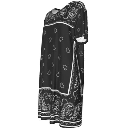 Short Sleeve Bandana Dress - Black