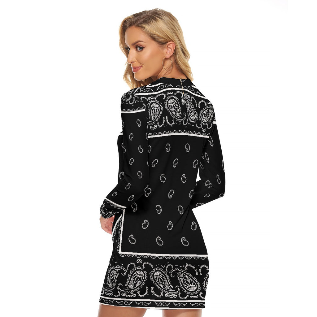 Zip Front Bandana Dress - Black