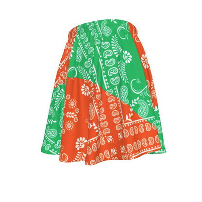 Green and White Skirt with Paisley Bandana Motif on a white background