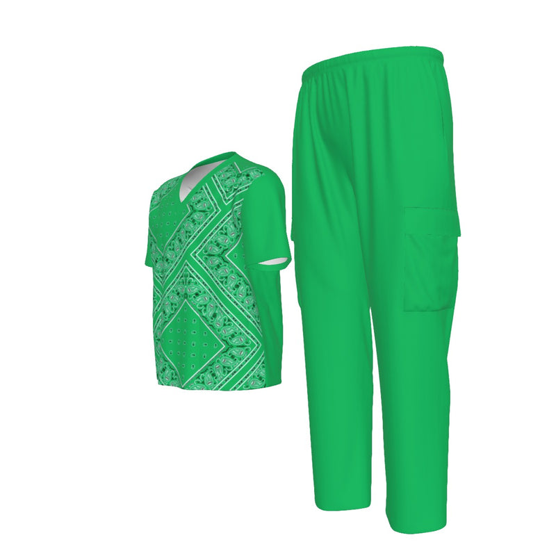 Scrubs - Big Diamond Green Bandana Scrubs w Bottoms