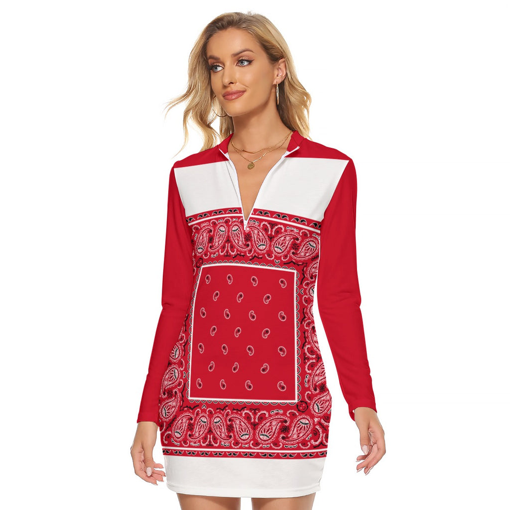 Women's Zip Front Red Bandana Dress