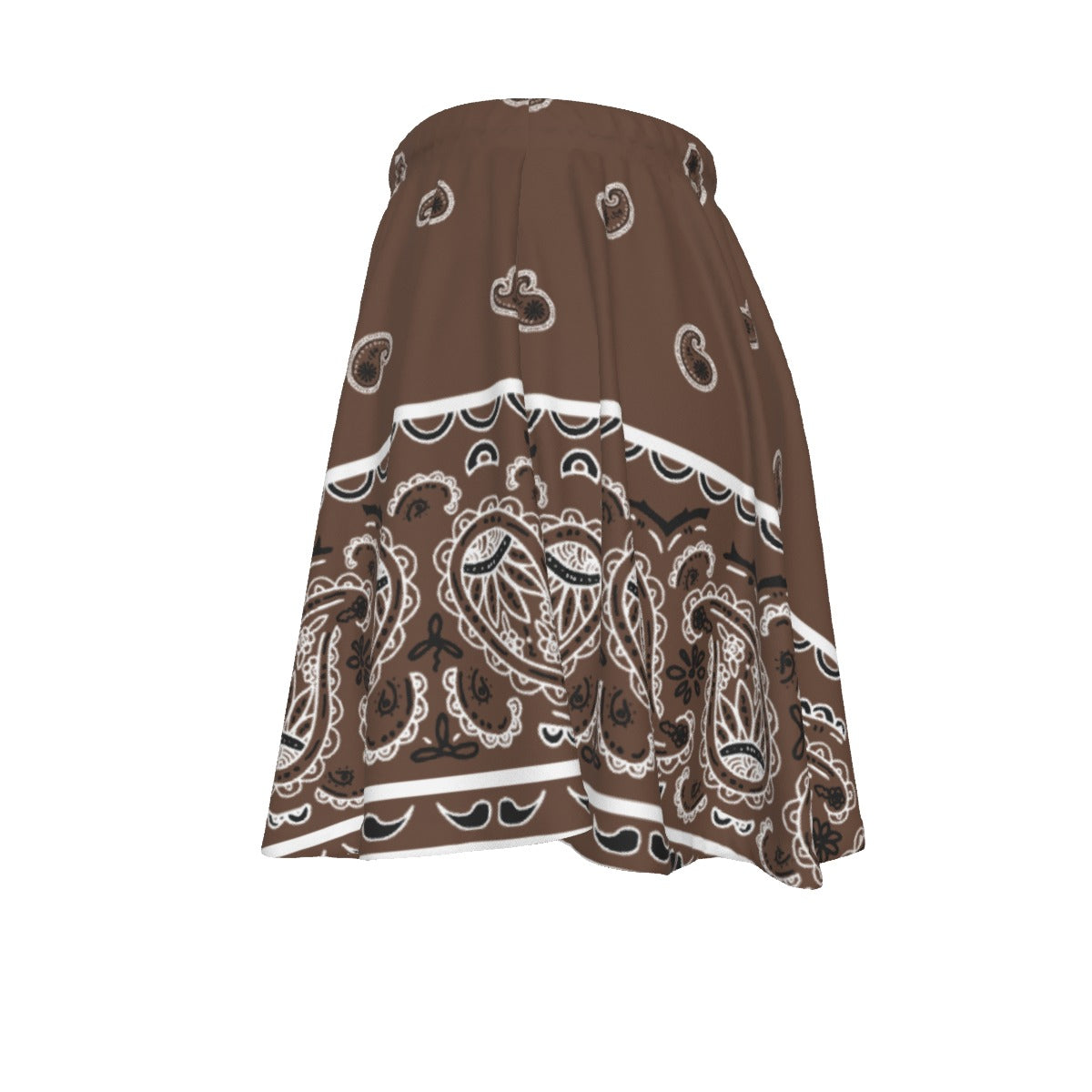 Coffee Brown skirt with white paisley pattern on a white background