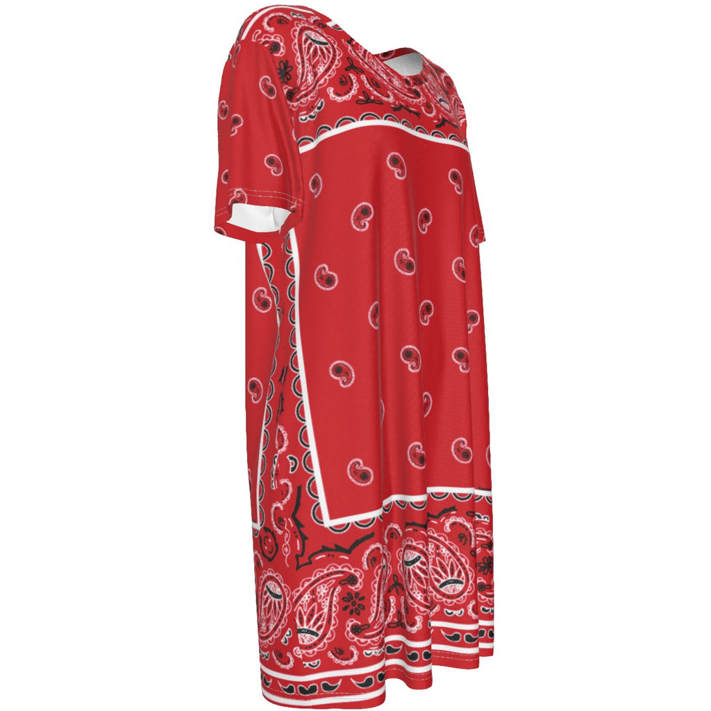 Short Sleeve Bandana Dress - Red