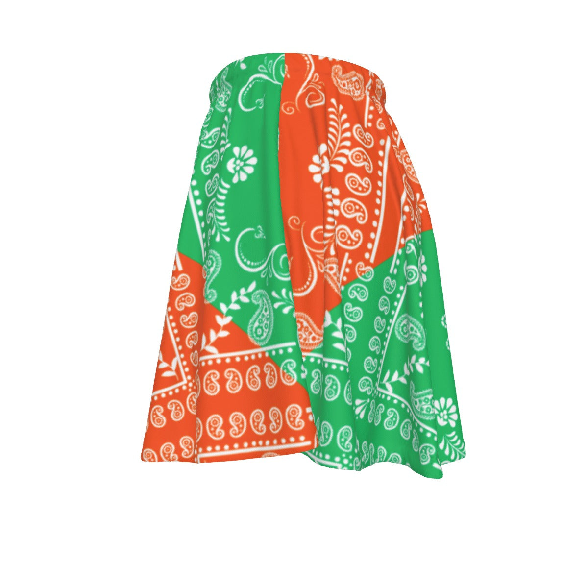 Green and White Skirt with Paisley Bandana Motif on a white background