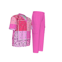 Scrubs - 4 Pink Square Bandana Scrubs w Bottoms