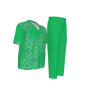 Scrubs - Big Diamond Green Bandana Scrubs w Bottoms