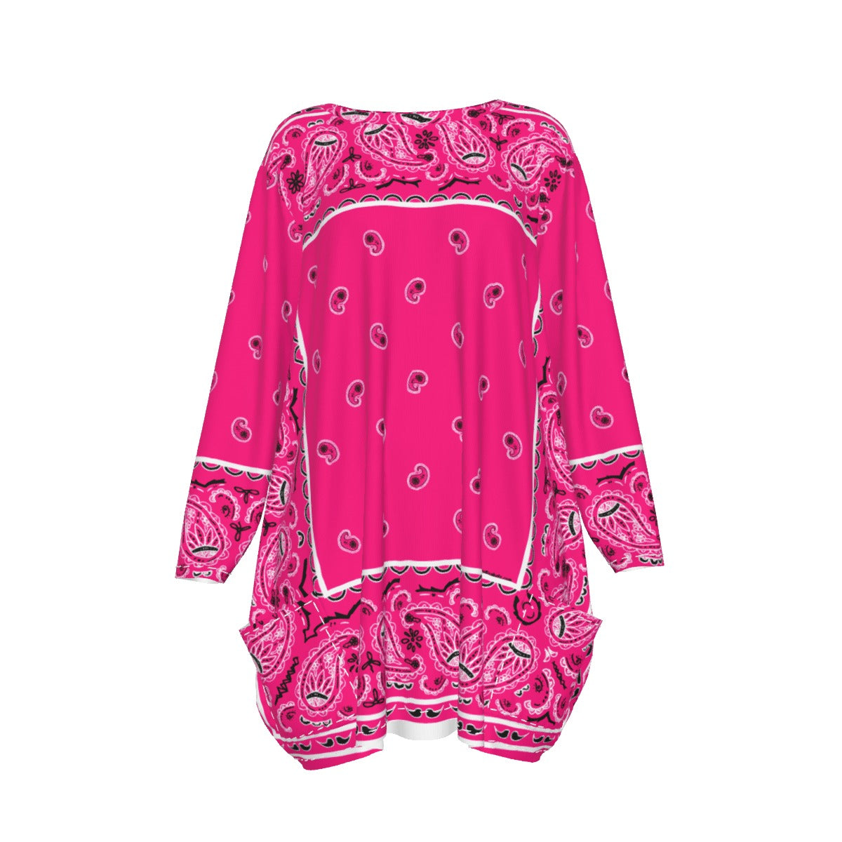 Crew Neck Dress Loose Fit - Bright Pink