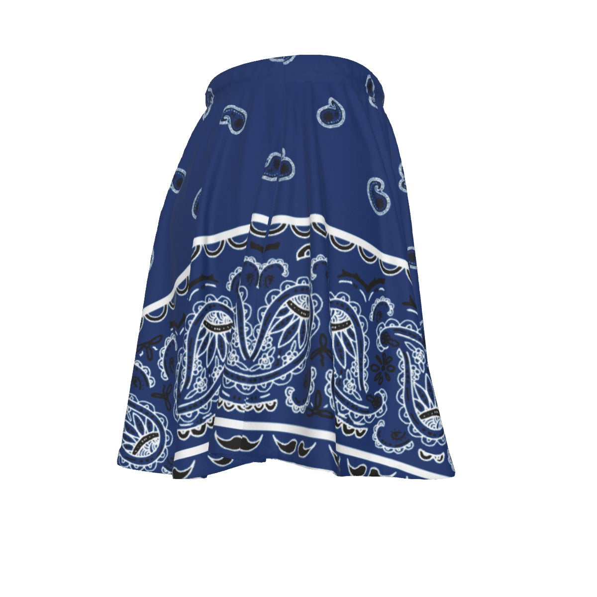 Blue skirt with white patterns on a white background