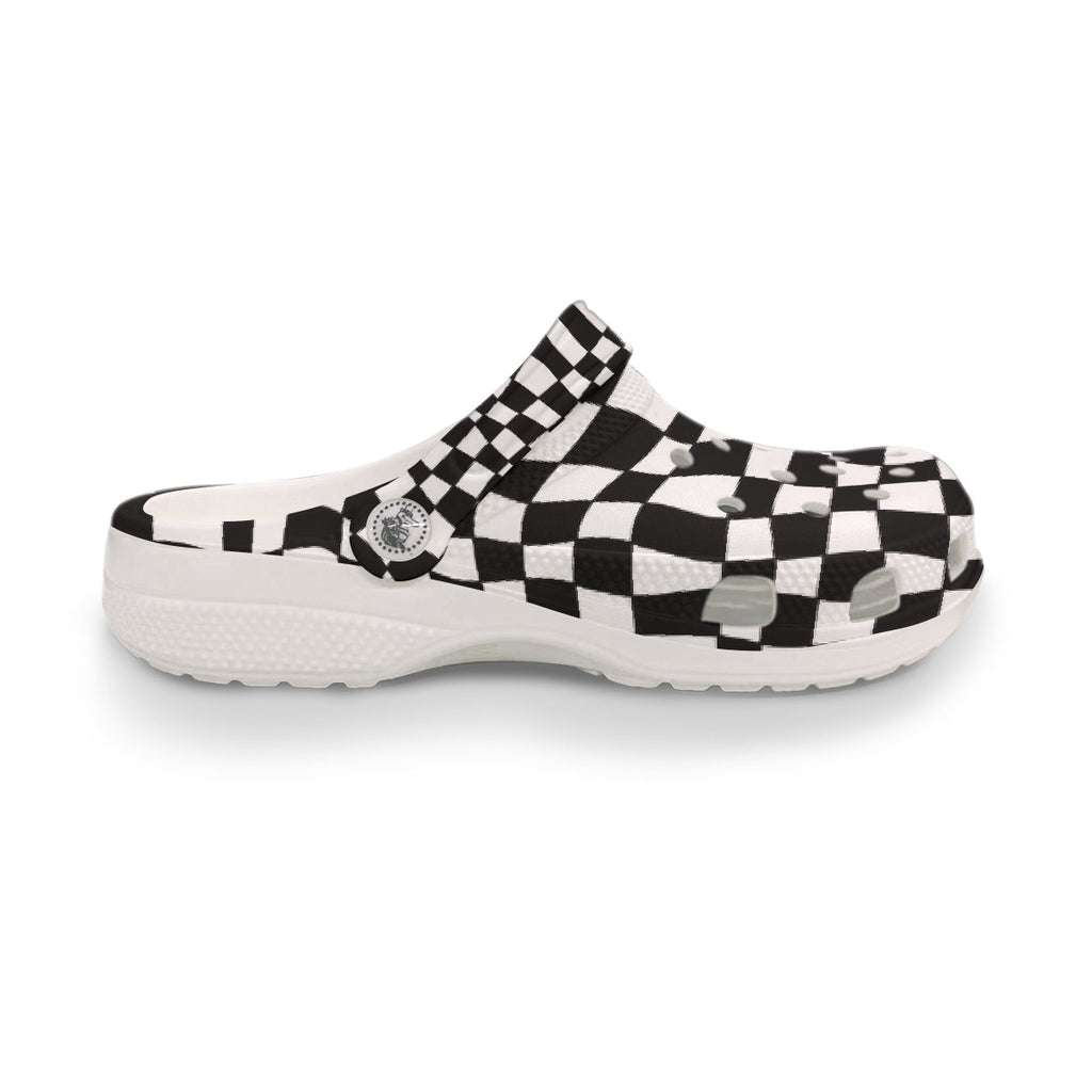 Women's Black and White Checkered Classic Clogs