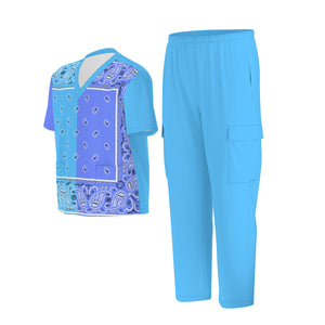 Scrubs - Lt Blue and Royal Blue Bandana Scrubs w Lt Blue Bottoms