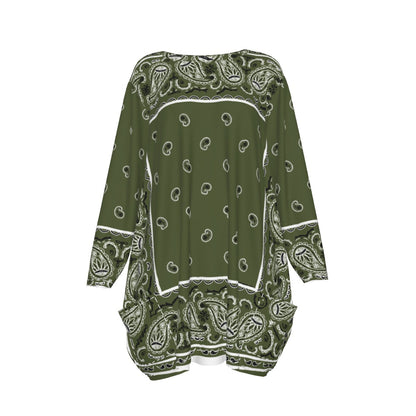 Crew Neck Dress Loose Fit - Army Green