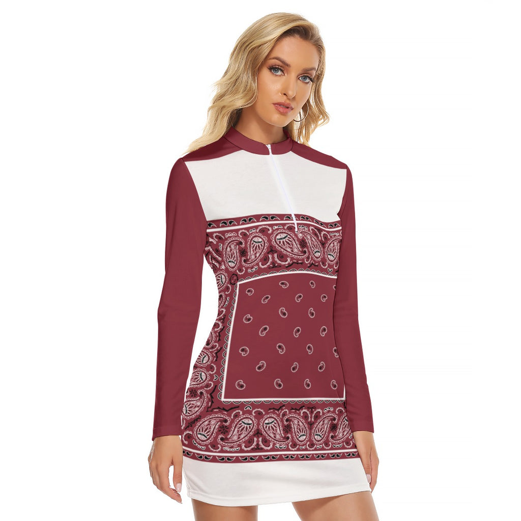 Zip Front Maroon Bandana Dress