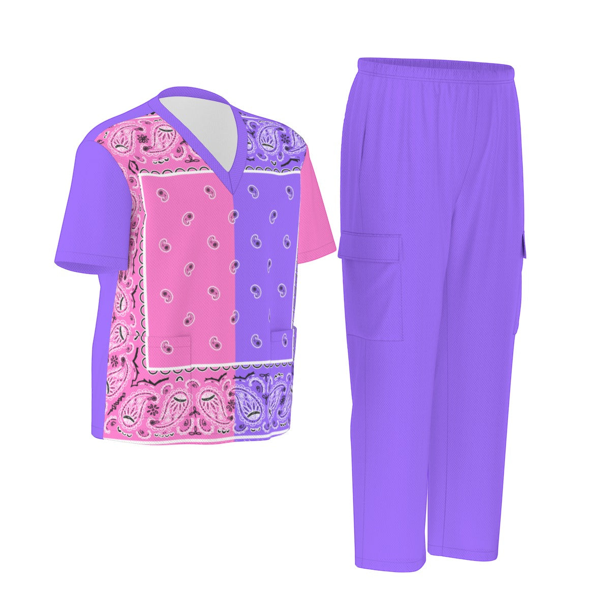 Scrubs - Pink and Purple Square Bandana Scrubs w Purple Bottoms