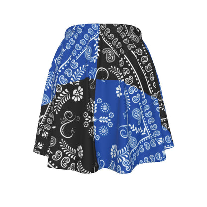 Blue and black patterned skirt on a white background