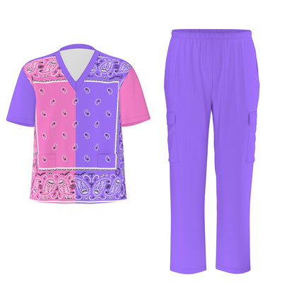 Scrubs - Pink and Purple Square Bandana Scrubs w Purple Bottoms