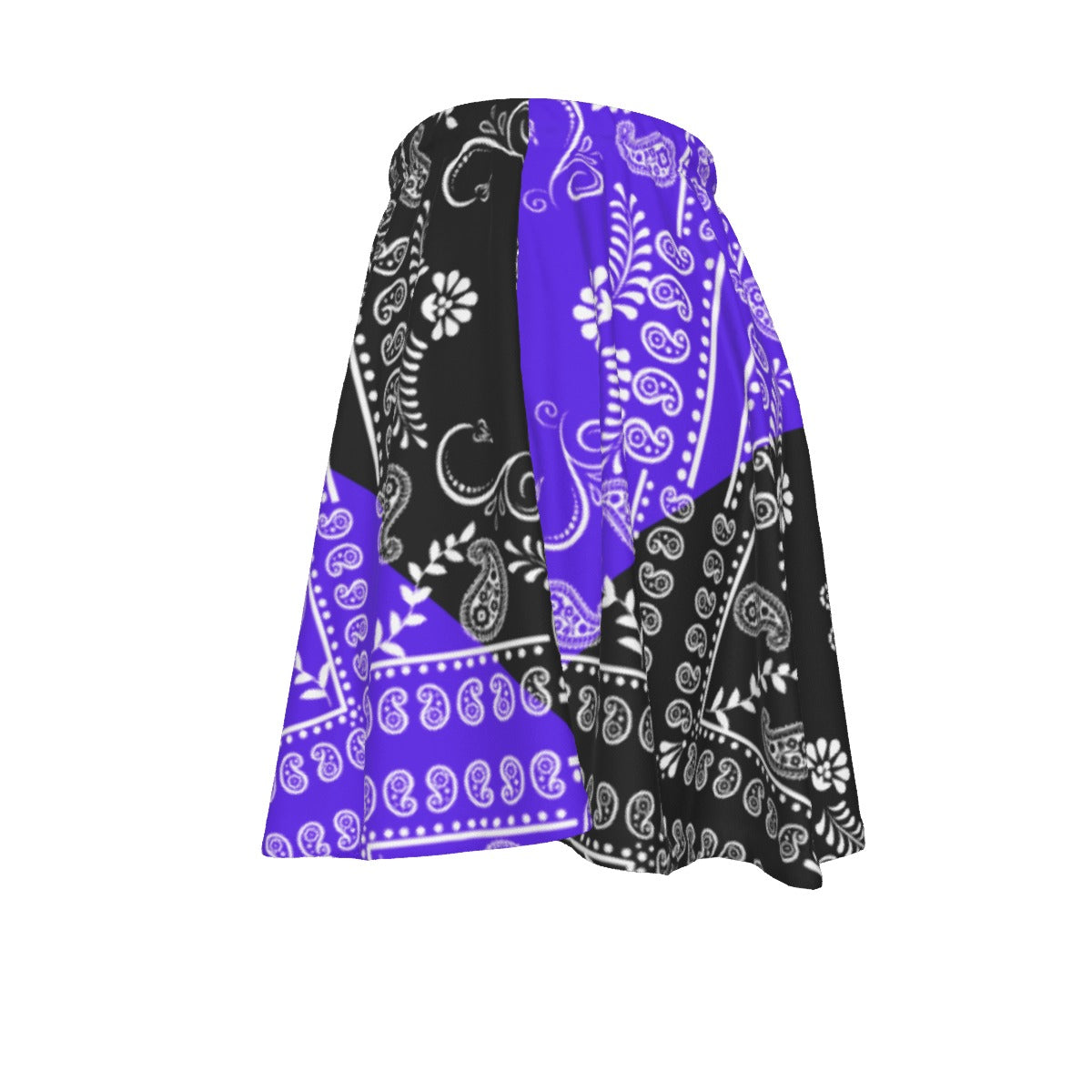 A Black and Grape paisley bandana skirt on a white background.