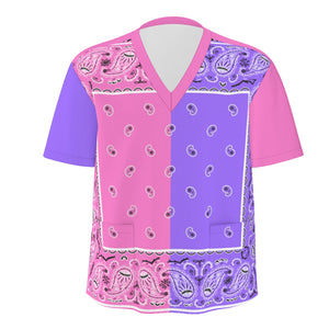 Scrubs - Pink and Purple Square Bandana Scrubs w Pink Bottoms & Plain Back