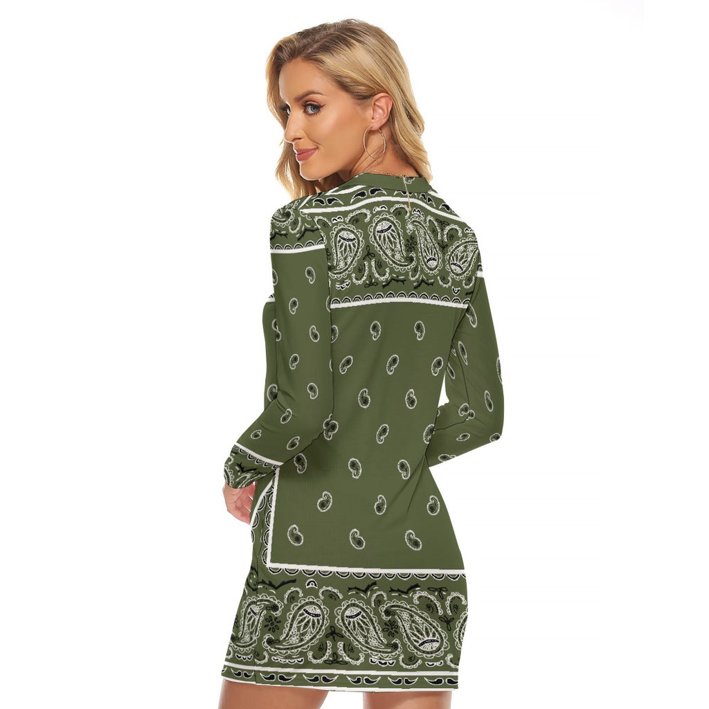 Zip Front Bandana Dress - Army Green