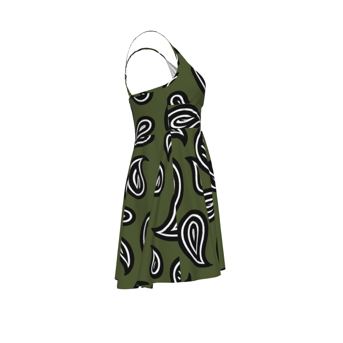 Women‘s Army Green Paisley Cross Cami Dress