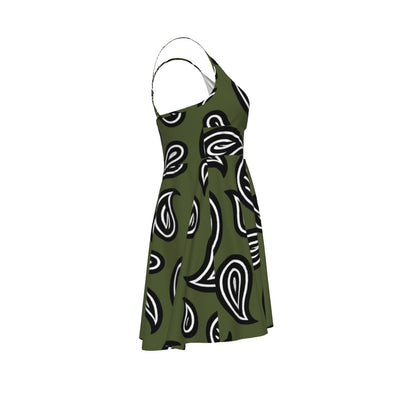 Women‘s Army Green Paisley Cross Cami Dress