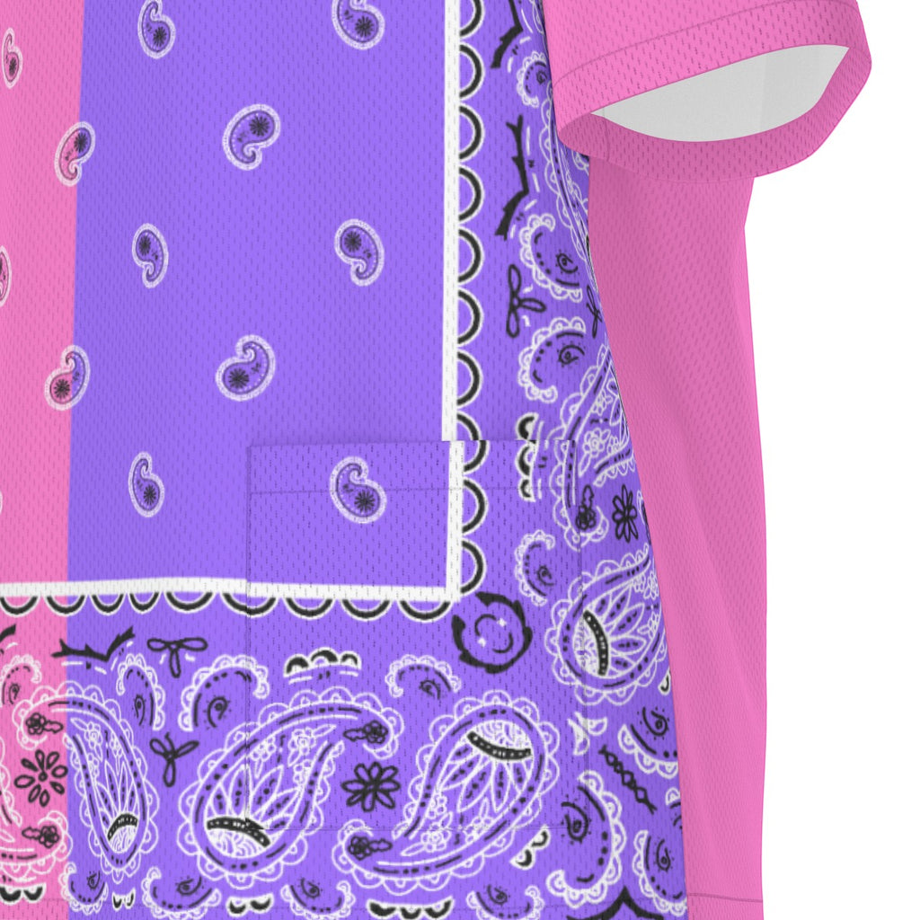 Scrubs - Pink and Purple Square Bandana Scrubs w Pink Bottoms & Plain Back
