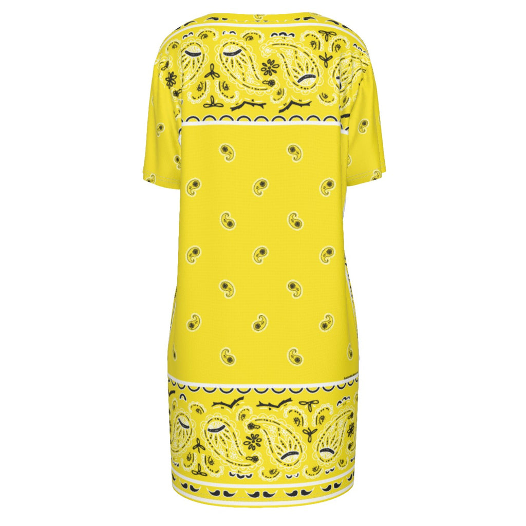 Short Sleeve Bandana Dress - Yellow