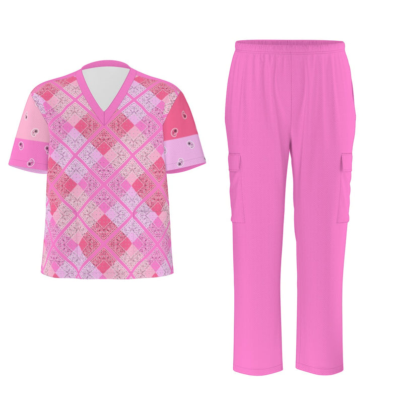 Scrubs - Pink Bandana Plaid Style with Bottoms