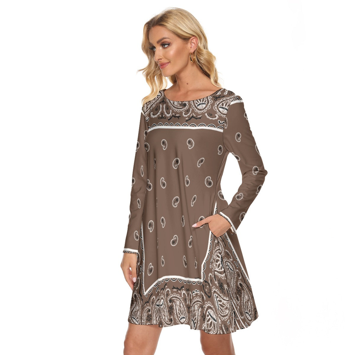 Crew Neck Dress - Coffee