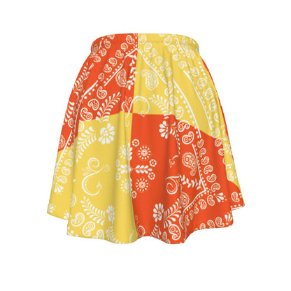Skirt with orange and yellow pattern on a white background