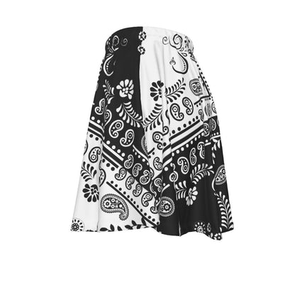 Black and white patterned wrap skirt on a white background